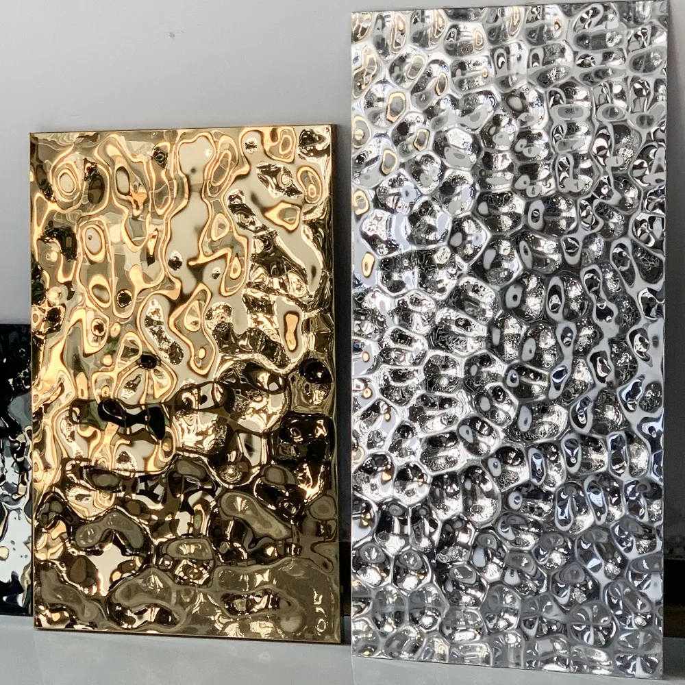 Cold-rolled stainless steel decorative wall panels with gold plating and water-textured finish