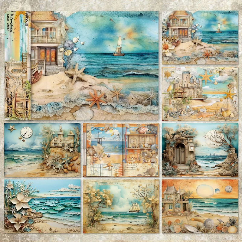 Panalisacraft 8sheets A5 size Vintage Style Sea Light Scrapbooking patterned paper Fancy Card Pack Light weight Craft Paper Card