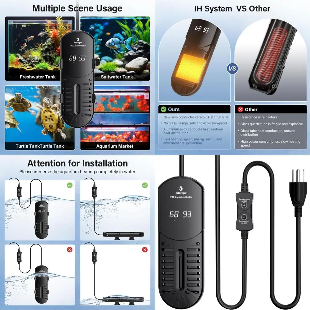 

fishkeeper Aquarium Heater, 500W Submersible Fish Tank Heater with Induction Heating (IH) Systems and Temperature Controller for