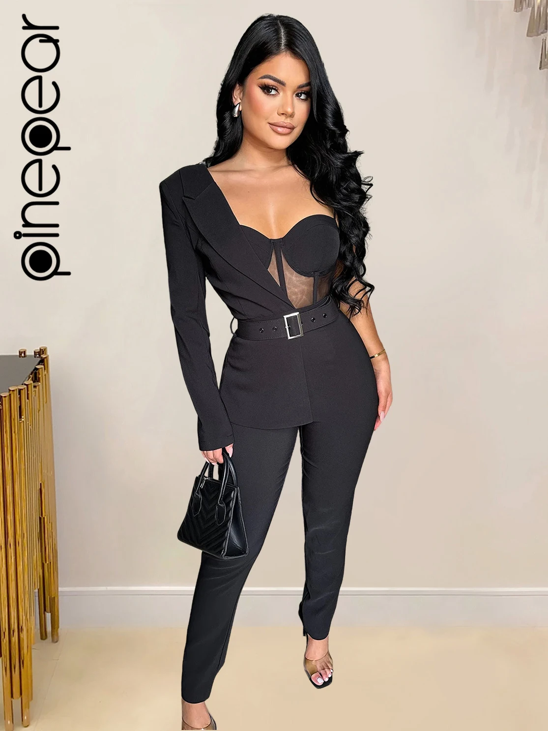 

PinePear Sheer Sexy Chic Women One Shoulder Jumpsuits Long Sleeve Prom Party Clothes Designer One Piece Bodycon Rompers 2025