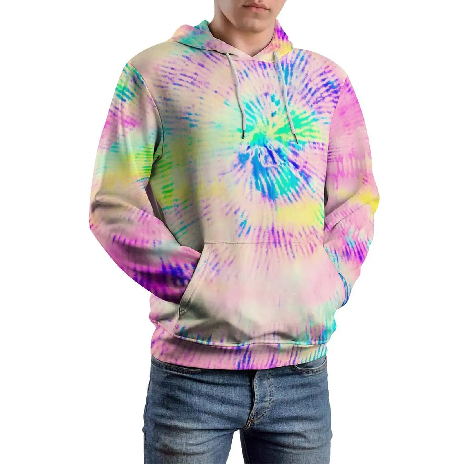 Neon Paint Print Loose Hoodies Colorful Tie-Dye Funny Pullover Hoodie Men Long Sleeve Oversized Classic Hooded Sweatshirts