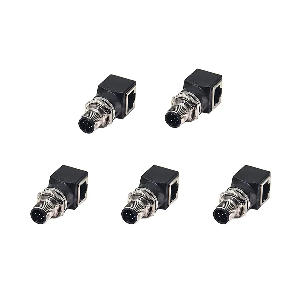 5PCS M12 to RJ45 Bulkhead Adapter 8-Pin A Code Waterproof M12 Male to RJ45 Socket