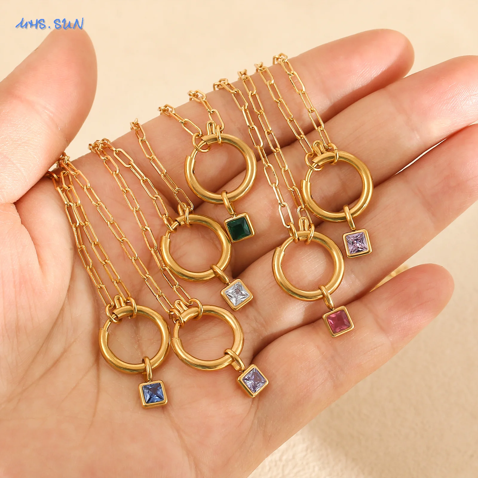 SUNSLL جديد كلاسيكي جولة 12 جوهرة الميلاد القلائد مربع مكعب دلاية من حجر الزركون مطلية بالذهب سلسلة مجوهرات هدايا للرجال النساء