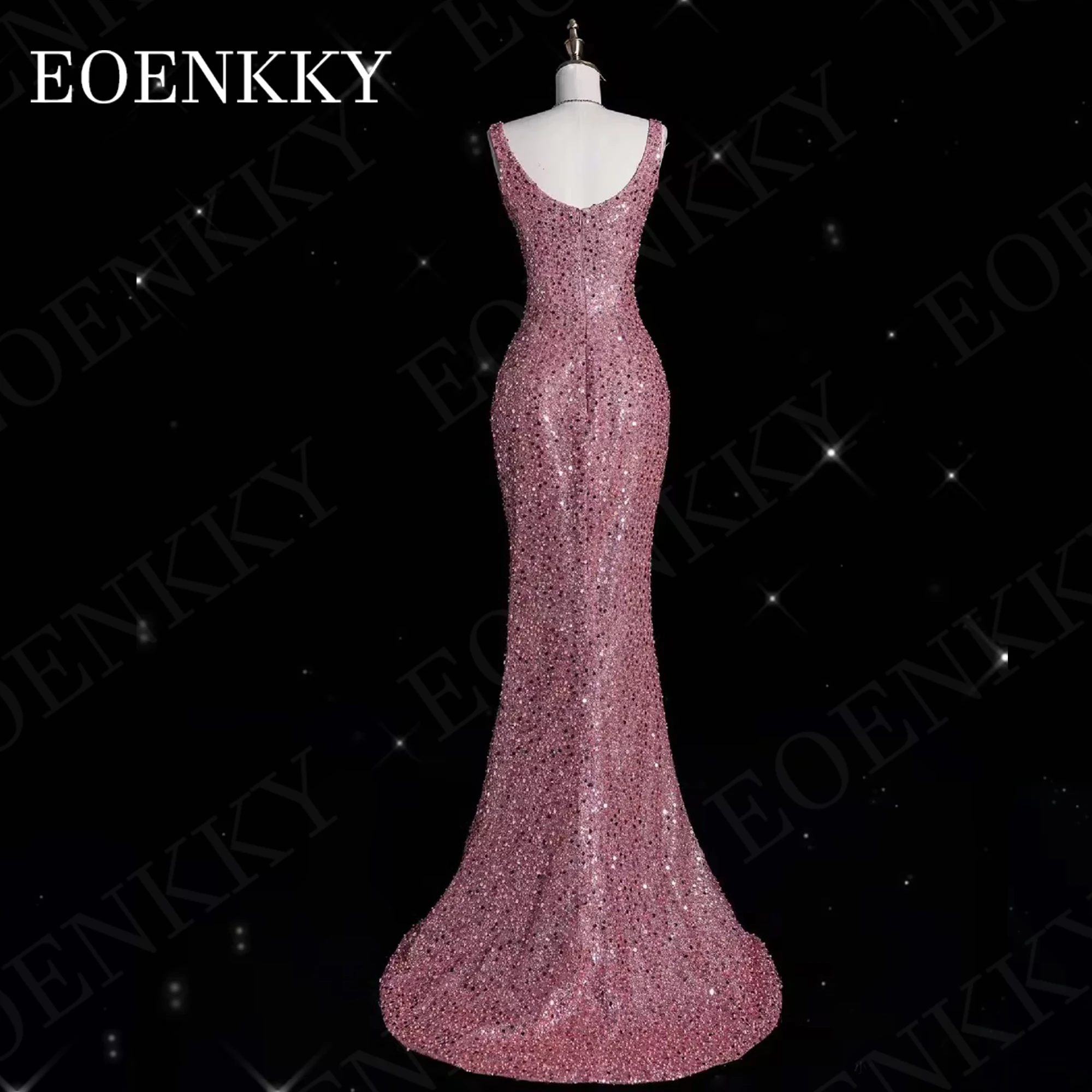 Pink Sparkly Evening Dresses Women Elegant Luxury Sequin Beading Long Party Dress Celebrity Square Neck فساتين سهره نسائيه شارون