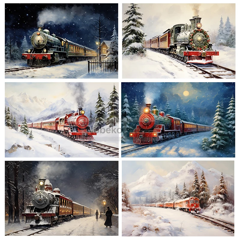 عيد الميلاد القطبية اكسبرس المشارك خمر الشتاء المشهد قطار عيد الميلاد يطبع حائط لوح رسم الفن غرفة المنزل العطلات ديكور
