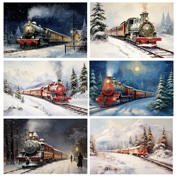 Christmas Polar Express Poster Vintage Winter Landscape Christmas Train Prints Canvas Painting Wall Art Home Room Holidays Decor