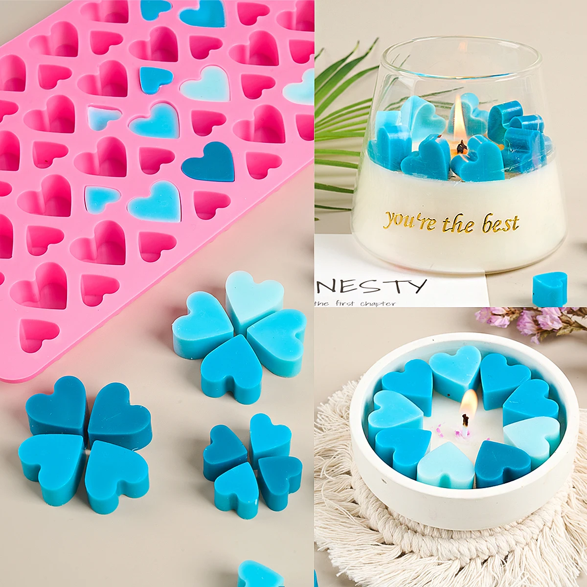 New Upgrades 56 Compartment S/M Heart Shape Silicone Mold DIY Handmade Mini Heart Candle Cup Ornament Cake Chocolate Baking Mold