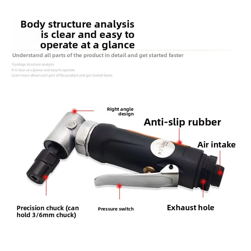 Right-Angle 90-Degree Pneumatic Elbow Grinder, Grinding Machine, Angle Grinder, Air Grinder, Sanding Machine, Straight Grinder