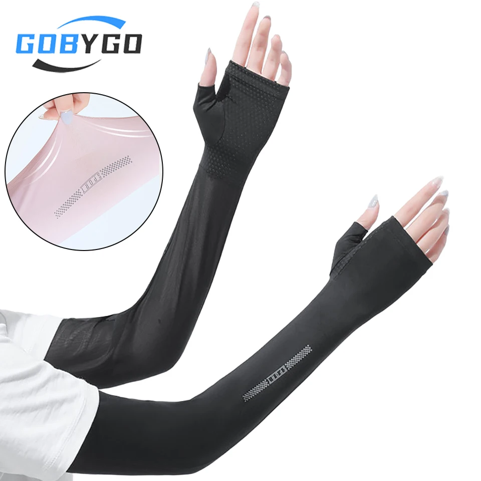 

GOBYGO 1Pair UPF50+ Sun Protection Sleeves Outdoor Cycling Sunscreen Gloves Open Finger Long UV Protection Ice Sleeve Men Women