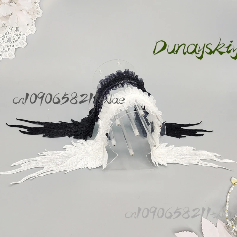 غطاء رأس جناح لوليتا القوطية لجميع القديسين/عيد الميلاد/أوكتوبرفيست/عيد الفصح - أجنحة الملاك القابلة للفصل مع حواف من الدانتيل