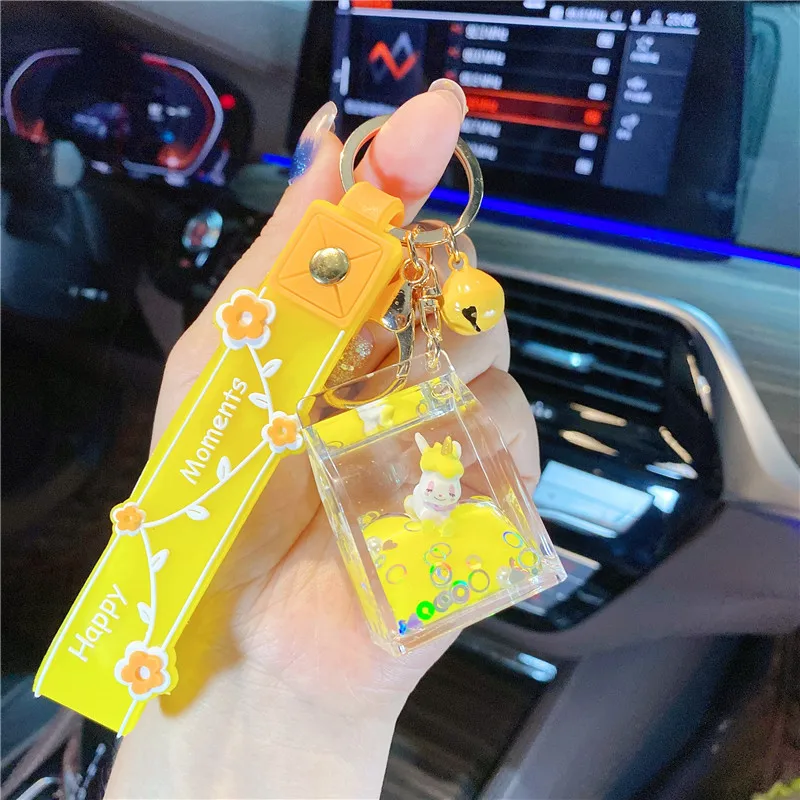 Cute Unicorn Keychain with Floating Quicksand Acrylic Unique Milk Bottle Design Liquid Quicksand Organizer Accessory