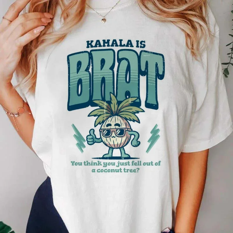 T-Shirt Women's Funny Kamala Is Brat Coconut Tree Printed Pattern Summer Short Sleeve Fashion Versatile Women's Clothing Top