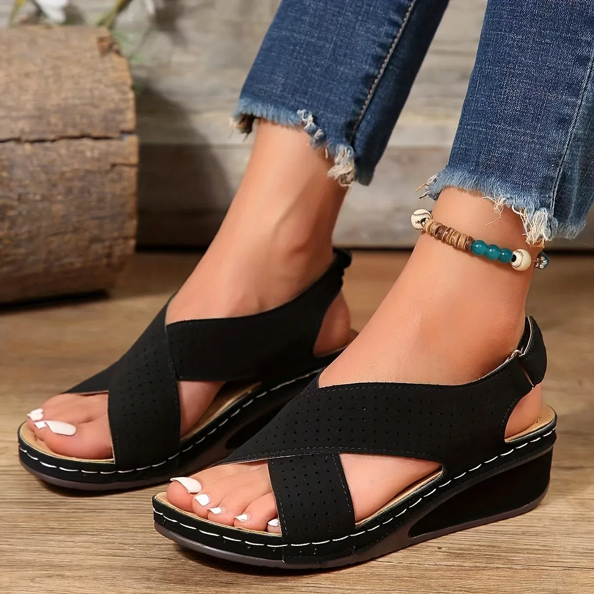 2024 Vrouwen Sandalen Zomer Ourdoor Midden Hak Sandalen Dames Casual Plus Maat 43 Schoenen Van Vrouwen Socofy Retro Sandalis Vrouw