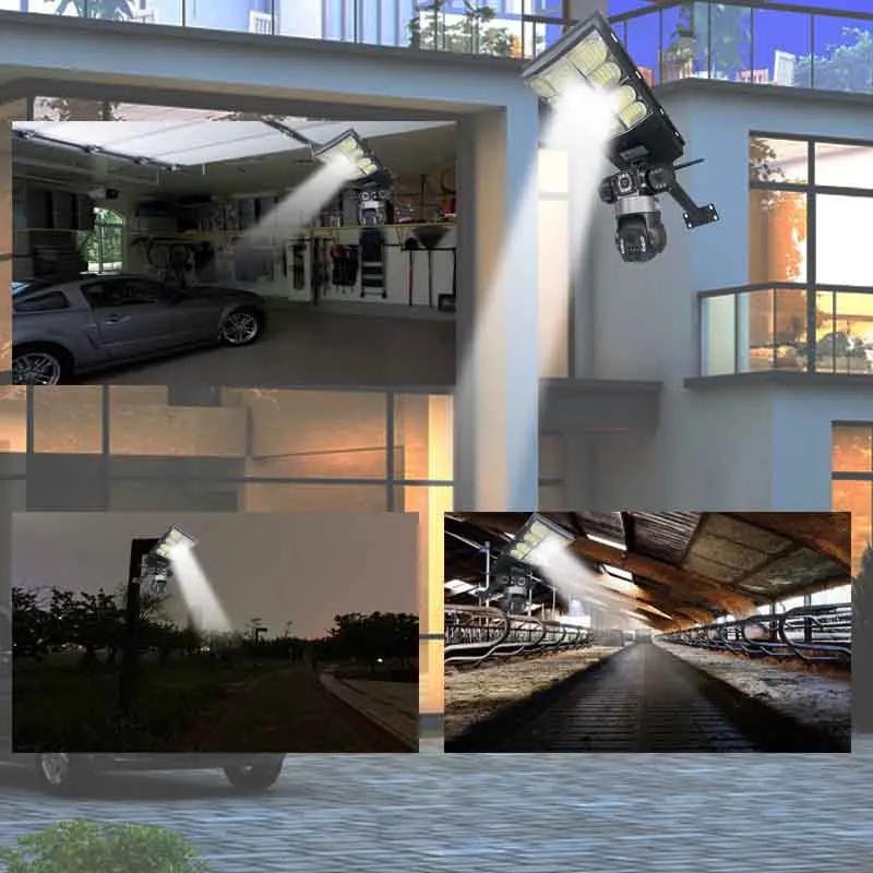 태양광 카메라 LED 가로등 4G 심카드 3렌즈 V380 프로 PIR 인체 감지 보안 알람 CCTV 야간 투시 야외 녹화기