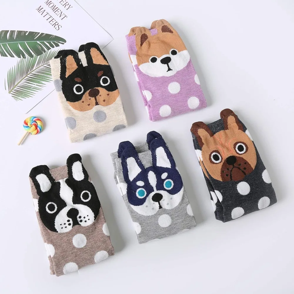 5 Pairs Womens Cute Animal Casual Socks, Girls Fun Cozy Cat Dogs Sock