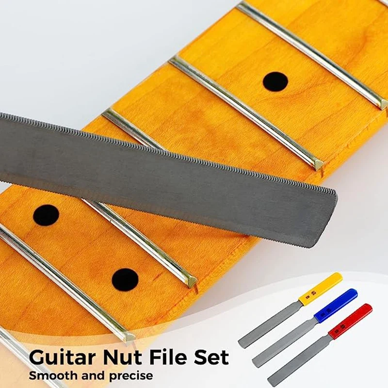 3 PCS Conical Guitar Nut File Nut Slot File Set Double Edge Wire File Metal+Plastic