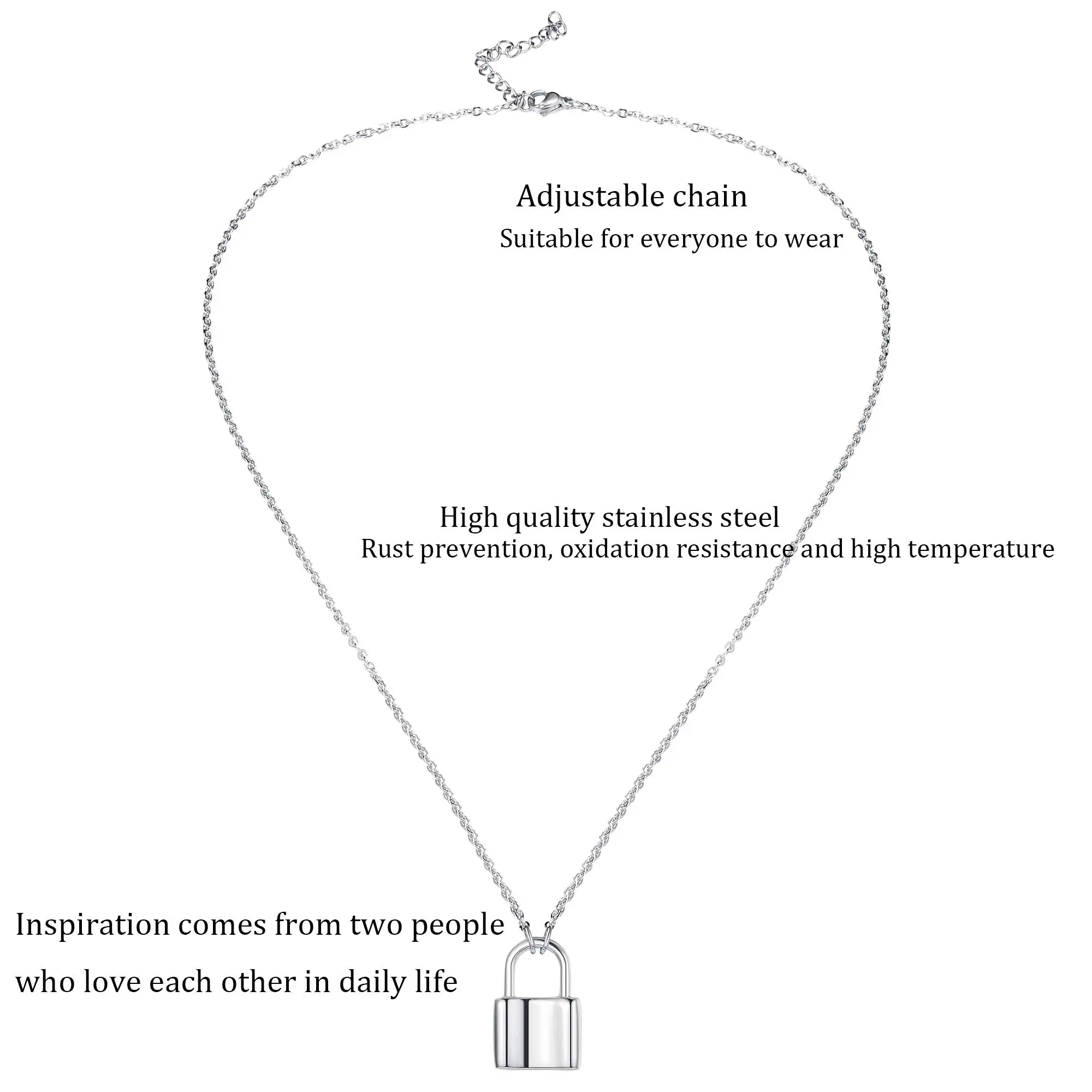 Bobisty Stainless Steel Lock Pendant Necklace for Mom Women Punk Hiphop Rock Goth Necklace Long Chain Mother\'s Day Gift With Box