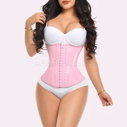 Fajas Colombianas High Compression Pink Waist Trainer Adjustable Hook-eyes Flat Belly Women Body Shaper Corset with Bones