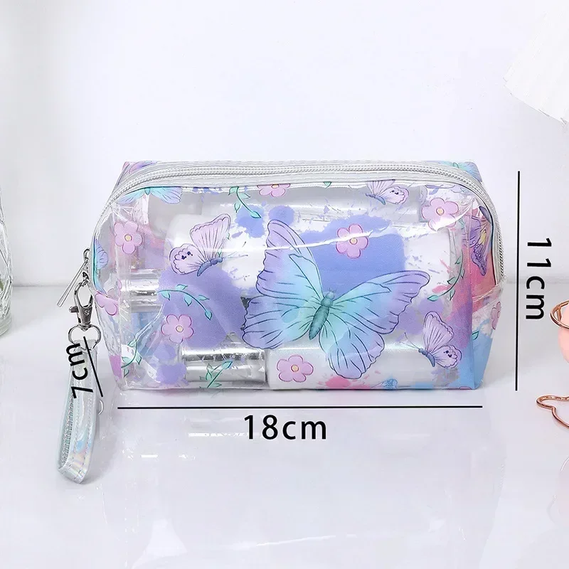 PVC Waterproof Travel Cosmetic Bag Lady Transparent Clear Zipper Cartoon Makeup Bags Organizer Travel Bath Wash Make Up Bag Tote