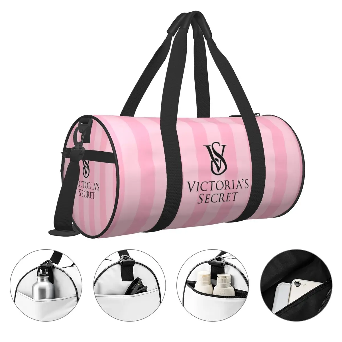 Fashion Hot-Sale-Victoria-S-Secret-Style  Weekend Gym Yoga Luggage Bags Sport Duffle Bag Round Large Capacity Travel Duffel Bag