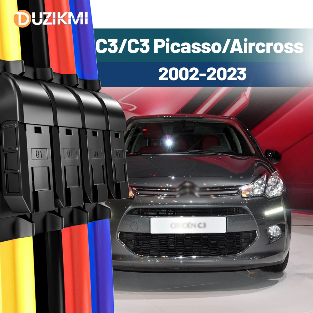 Für Citroen C3 Picasso Aircross 2002-2023 2014 2015 2016 2017 2018 2019 2 Stück Frontscheibe Scheibenwischerblätter Rot Blau