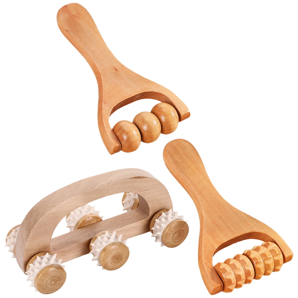 3 Pcs Body Roller Massage Handheld Back Massager Wood Calf Mother Tools