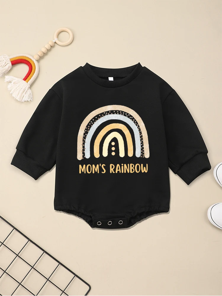 Mom's Rainbow Cute Baby Girl Long Sleeve Onesie Aesthetic Fashion Infant Clothing Round Neck High Quality Bodysuit 0 to 12 Month