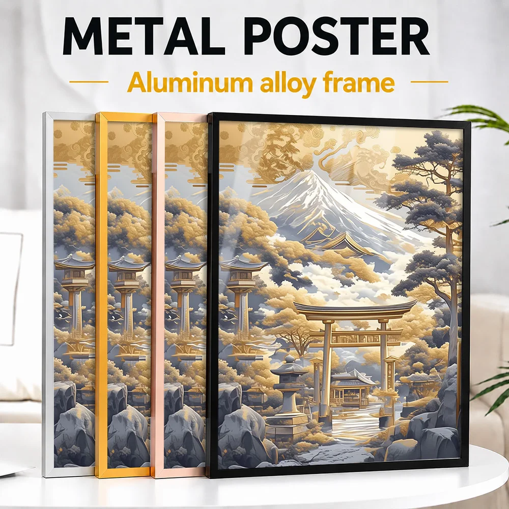 Mount Fuji Golden Torii Gateway Metal Poster With Aluminum Alloy Frame Personalized Painting Style Wall Art For Reading Nook
