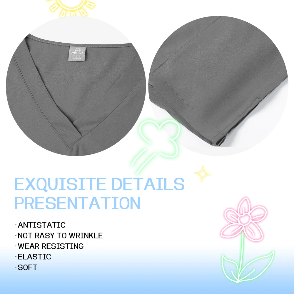 Verpleegster Joggerpak Veelkleurige Scrubs Set Medische Klinische Kleding Arts Verplegingsuniformen Korte Mouw V-hals Tops Zakbroek