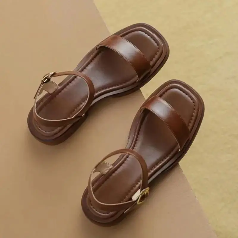 2024 Summer Fashion Sandals Women Low Heels Elegant Open Toe Slingback Shoes for Women Non-slip Soft Sole Sandalias De Mujer