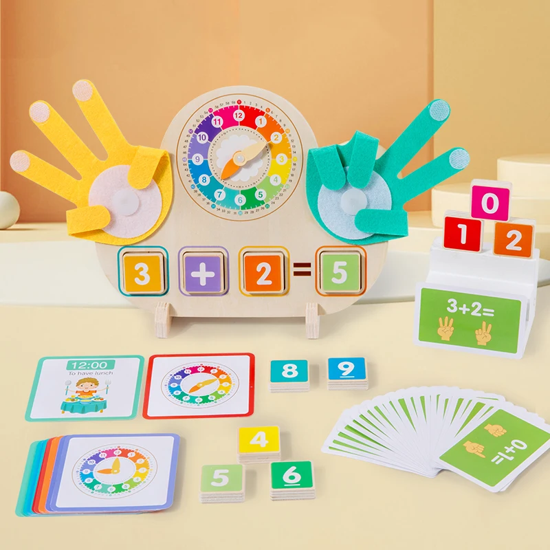 Material didáctico de matemáticas para niños para aprender a sumar y resta, relojes, matemáticas con los dedos, juguetes cognitivos y educativos.