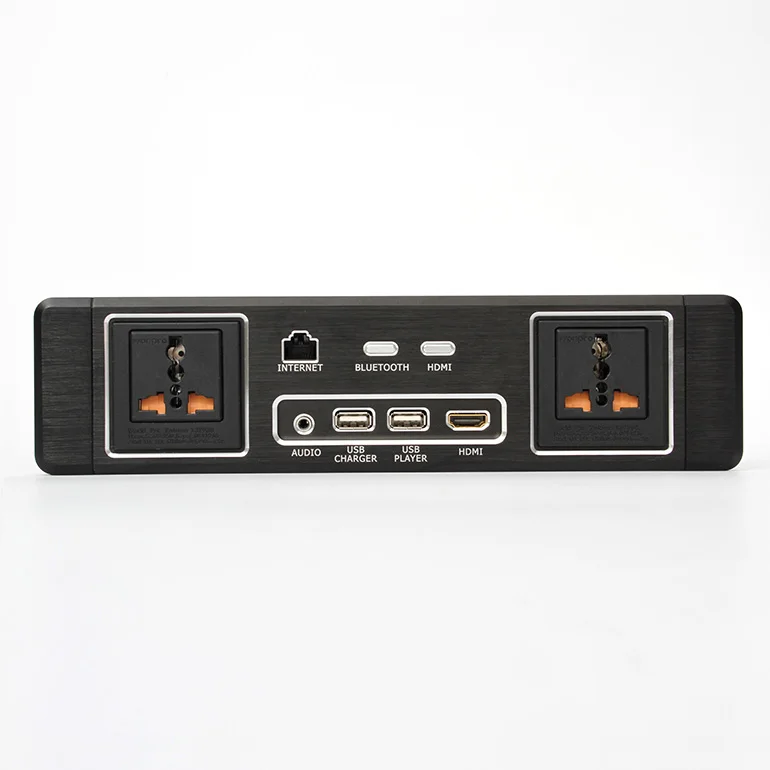 Multi-Function Media Hub Player CNC Processed Brushed Aluminum Processed Panel Universal Power Socket Support Worldwide