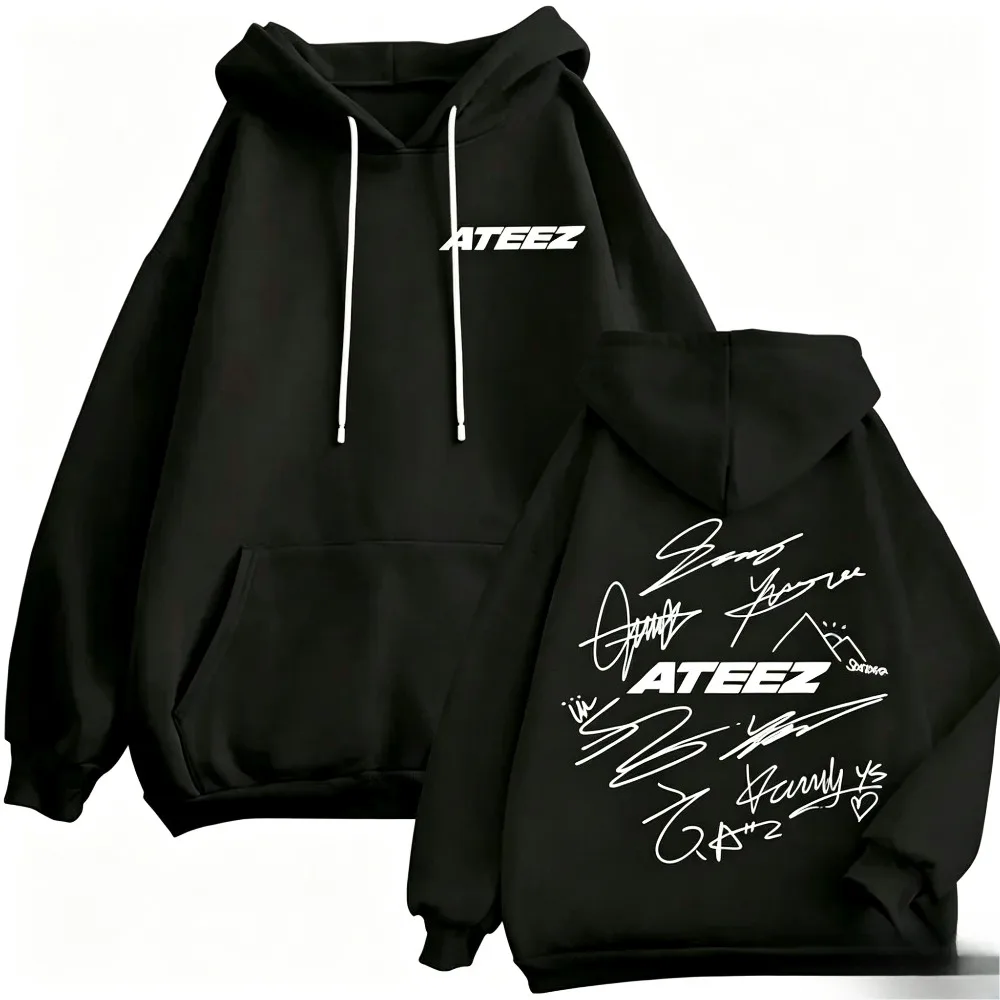 Signature Graphic Print Men Hoodie Drawstring Pullover Sweatshirt Pocket Loose Casual Long Sleeve Streetwear Tops