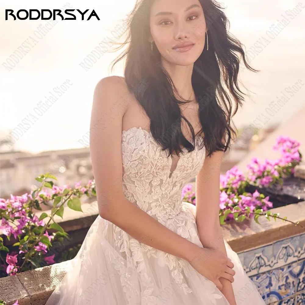 RODDRSYA Elegant Wedding Dresses For Woman Sleeveless Sweetheart Zipper Back Bride Gowns Lace Applique A-Line Vestidos De Novia