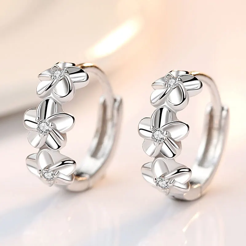 925 Sterling Silver Earrings for Women's Wedding Fashion High Quality Jewelry Crystal Zircon Flower Type Stud
