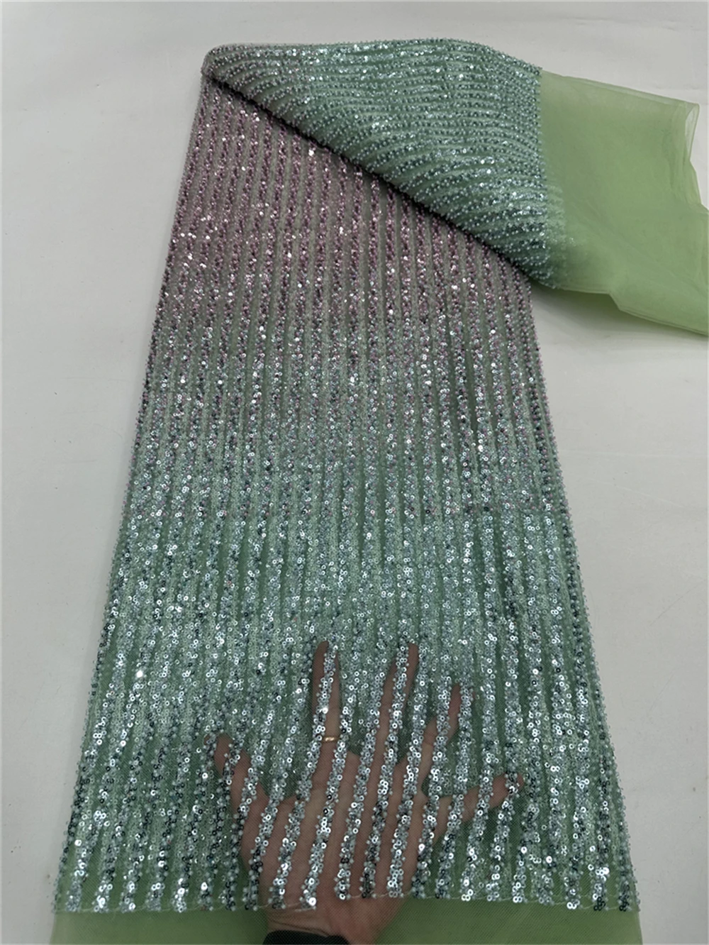 Luxury African Beaded 2025 High Quality Nigerian Sequins With Pearl Lace French Tulle Lace Fabric For Party Dress Sewing