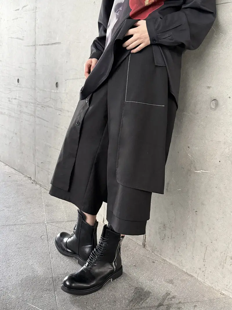 2026 Yamamoto-Style Pants ,Straight Eight-inch Pants, Slightly Flared Pantslayered Skirt ,Elastic Waist Pants pants,Unisex Style