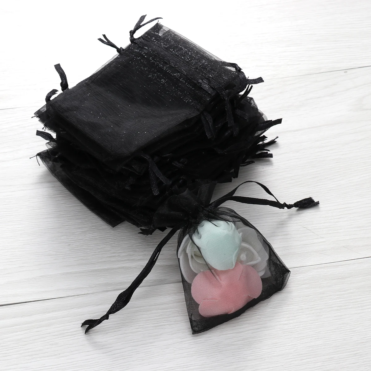 

50 PCS Jewelry Gauze Bag Organza Pouch Gifting Jewerly Giveaway Drawstring Black