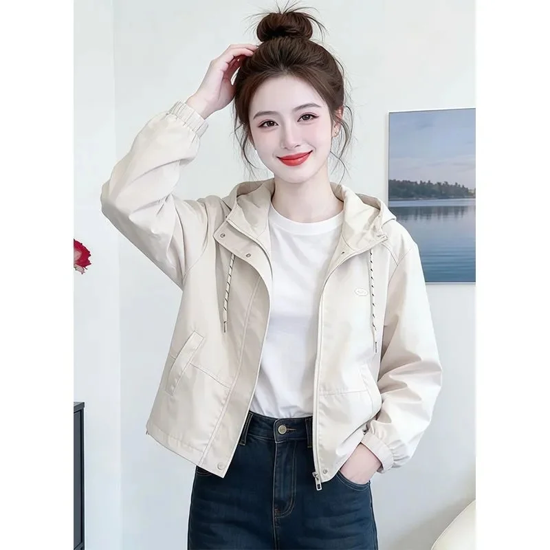 Autumn Women Fashion Loose Stormtroopers Jacket Spring Femme Long Sleeved Lined Outwear Korean Ladies High End Hooded Short Coat