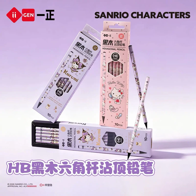 Iigen Sanrio Hello Kitty Hb Pencils Hexagonal Black Wood Cute Aesthetic Daily Writing School Use For Teen Girls