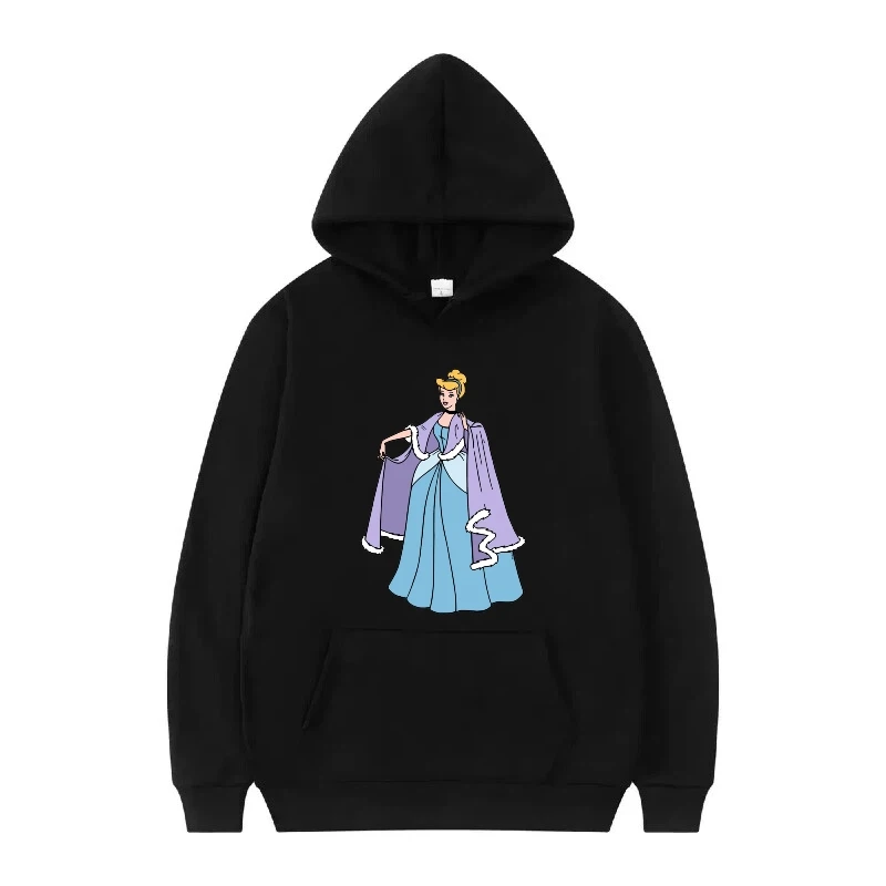 Disney Prinzessin Muster Frau Cartoon Print Lose Schwarz Winter Mode Tops Kleidung Pullover Damen Günstige Hoodies Sweatshirts