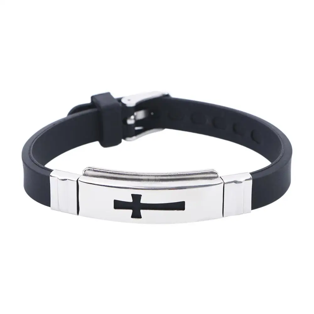 

Hop Hui Pattern Personality Fashion Design Stainless Steel Jewelry Accessories Men Wristband Silicone Bracelet Korean Hand Rope