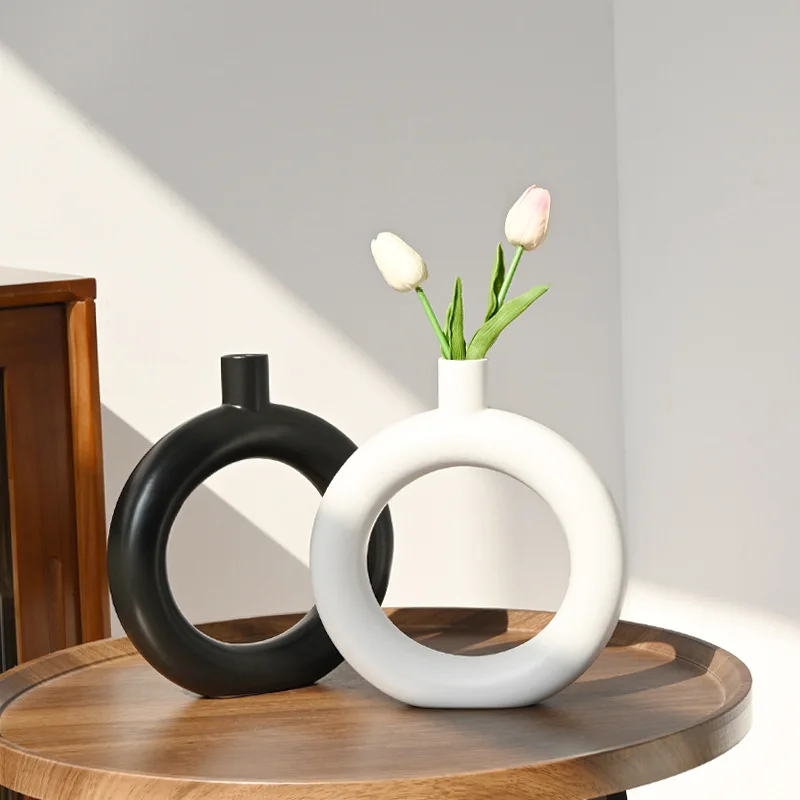 Nordic special-shaped circle ceramic vase household ornament Hotel flower