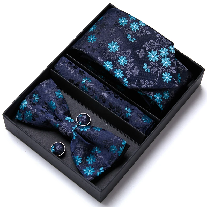 Tie Handkerchief Pocket Squares Cufflink Set Necktie Box Man Dot Blue Fit Business Lover's Day