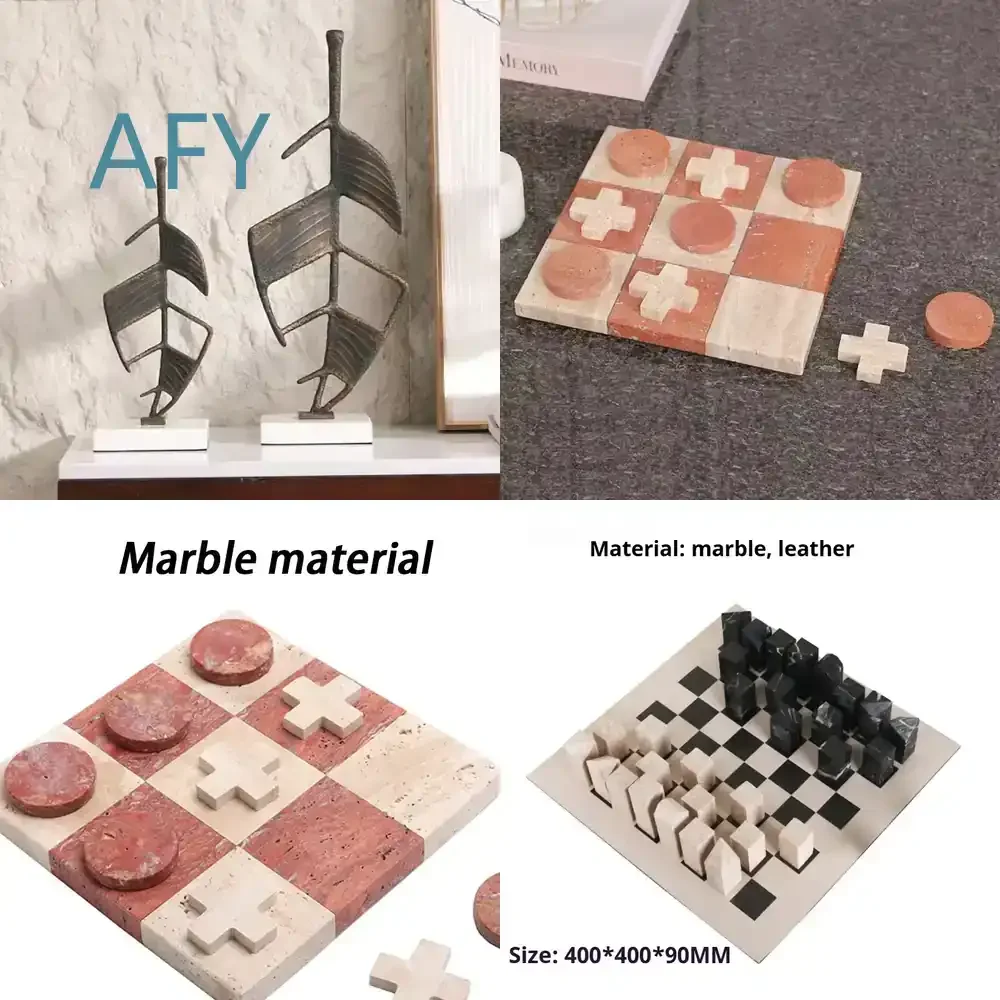 Modern Minimalist Marble Chessboard Ornament for Book Nook Desktop Chessboard Ornaments Creative Art Miniature Desk Home