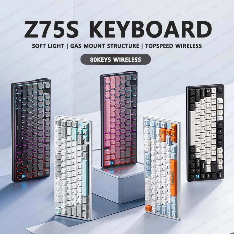 

Полуалюминиевая Беспроводная механическая клавиатура Z75S, игровая Bluetooth 2,4G проводная клавиатура RGB Hotswap, игровая бесконтактная клавиатура