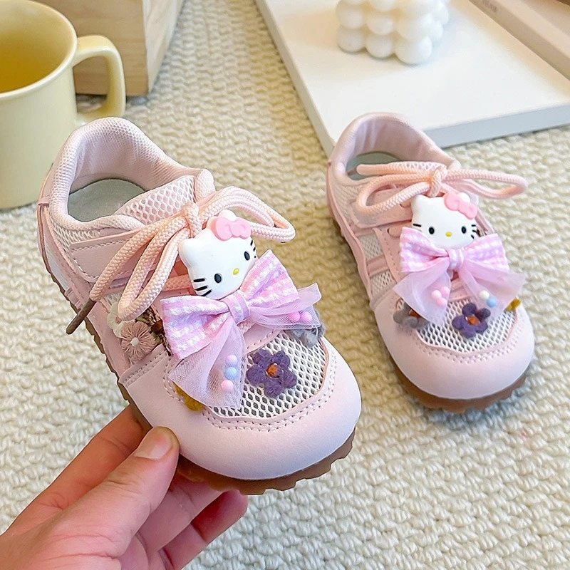 Girls Mesh Sports Shoes Cute Bow Breathable Soft Sole Casual Footwear, Adorable Seasonal Children's Collection