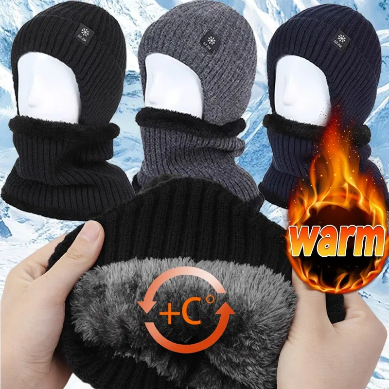 جديد الرجال المخملية بطانة Skullies قبعة صغيرة وشاح سميكة الدافئة الشتاء أبي المخملية غطاء للأذنين قبعة الكروشيه بونيه أفخم محبوك قبعات