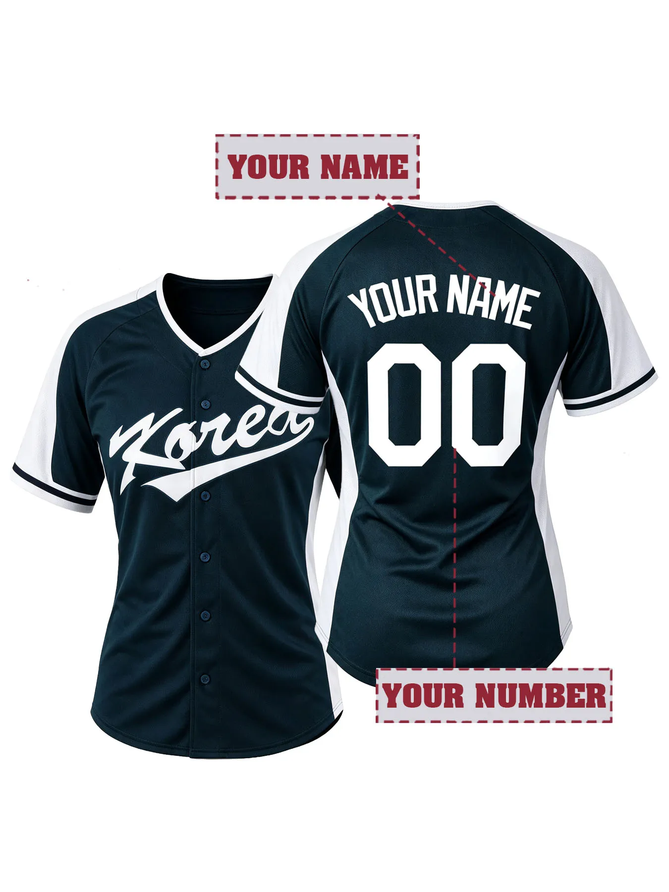 Women's Custom Korea Embroidered Baseball Jersey–Personalized Name Number Athletic Top for Game Day,Streetwear&Daily Casual Wear