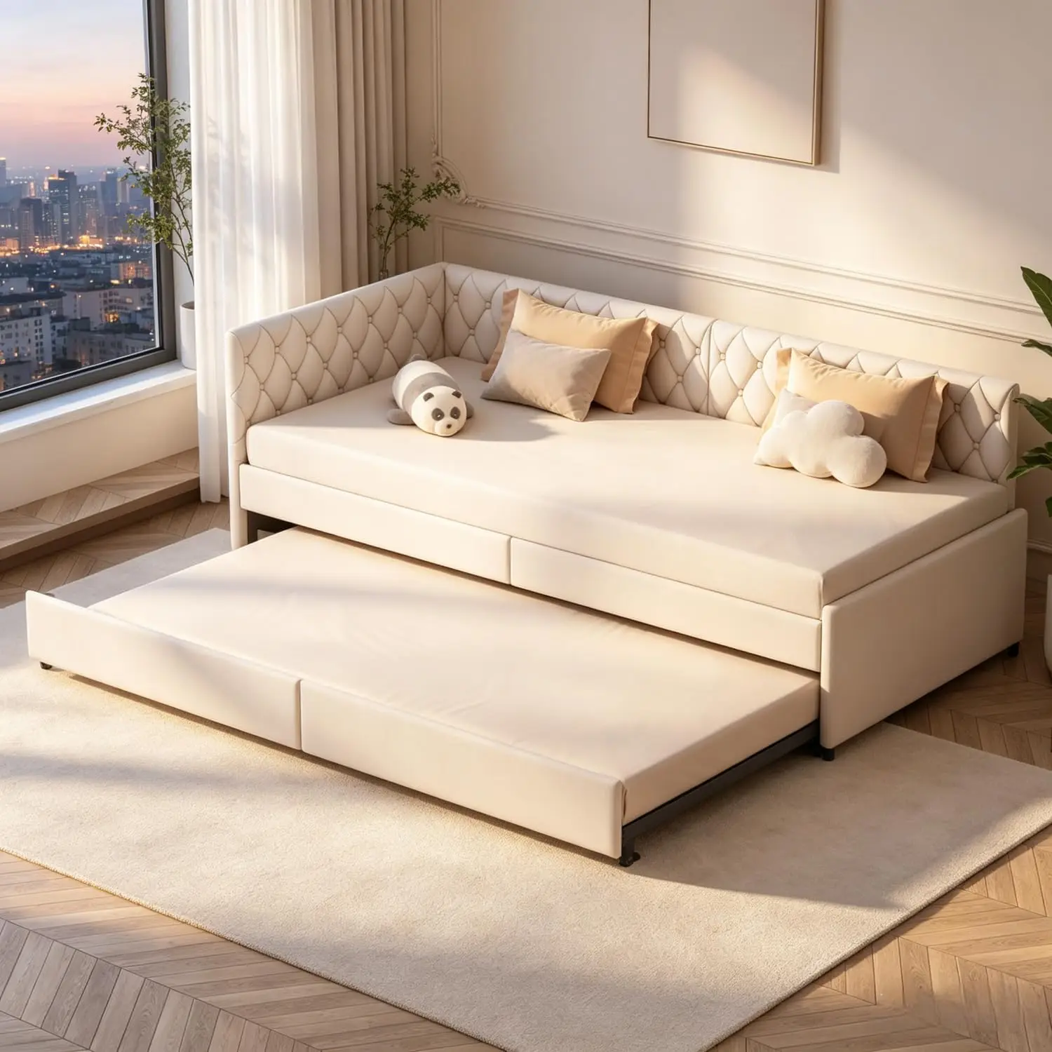 Rosahqnda Sofá cama de 90x200 cm, sofá cama extensible, sofá plegable con estructura de listones, sofá cama con función de descanso, cama extensible